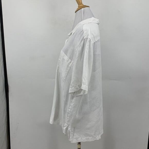 Edward Shirt Womens XL Extra Large White Linen Button Front Short Sleeve Collar - Picture 4 of 10